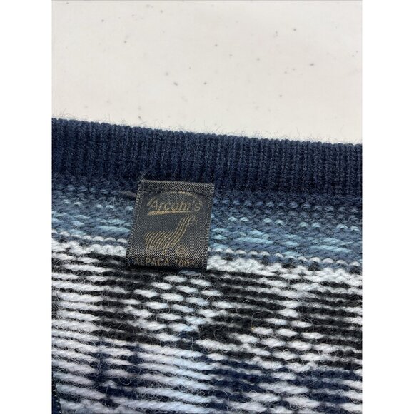 Arcohi's 100% Alpaca Navy Grey Cardigan Zip Up Sweater Pockets size M‎ fair isle - Picture 3 of 9